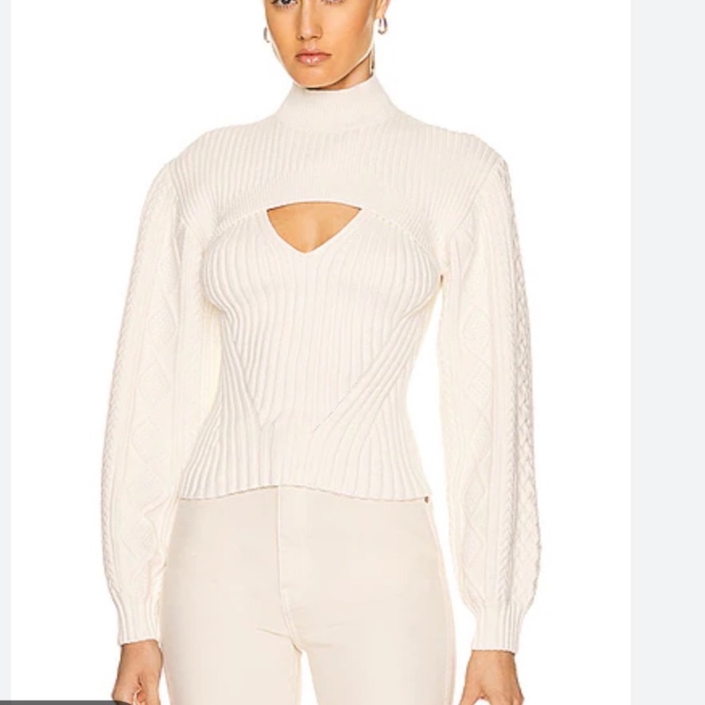 Jonathan Simkhai‎ Elkie Cutout Rib Knit Sweater Womens Small Cream Cable Sleeve